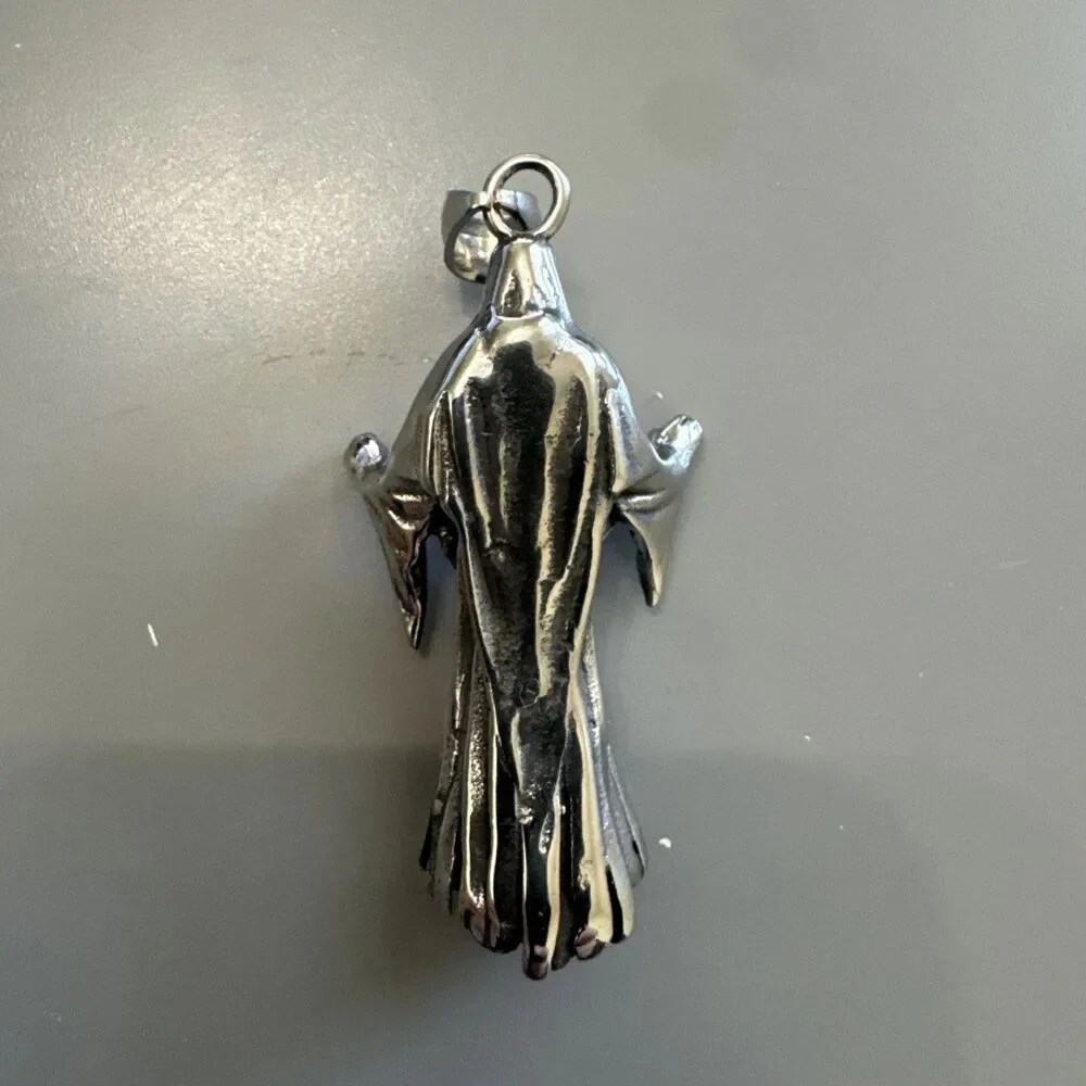 Grim Reaper Pendant Dark Metal Tone Stainless Steel 24” Chain Gothic Punk Monk